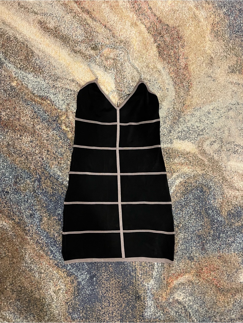 bebe NWT Black Mini Bodycon Dress with Beige Contrast Trim